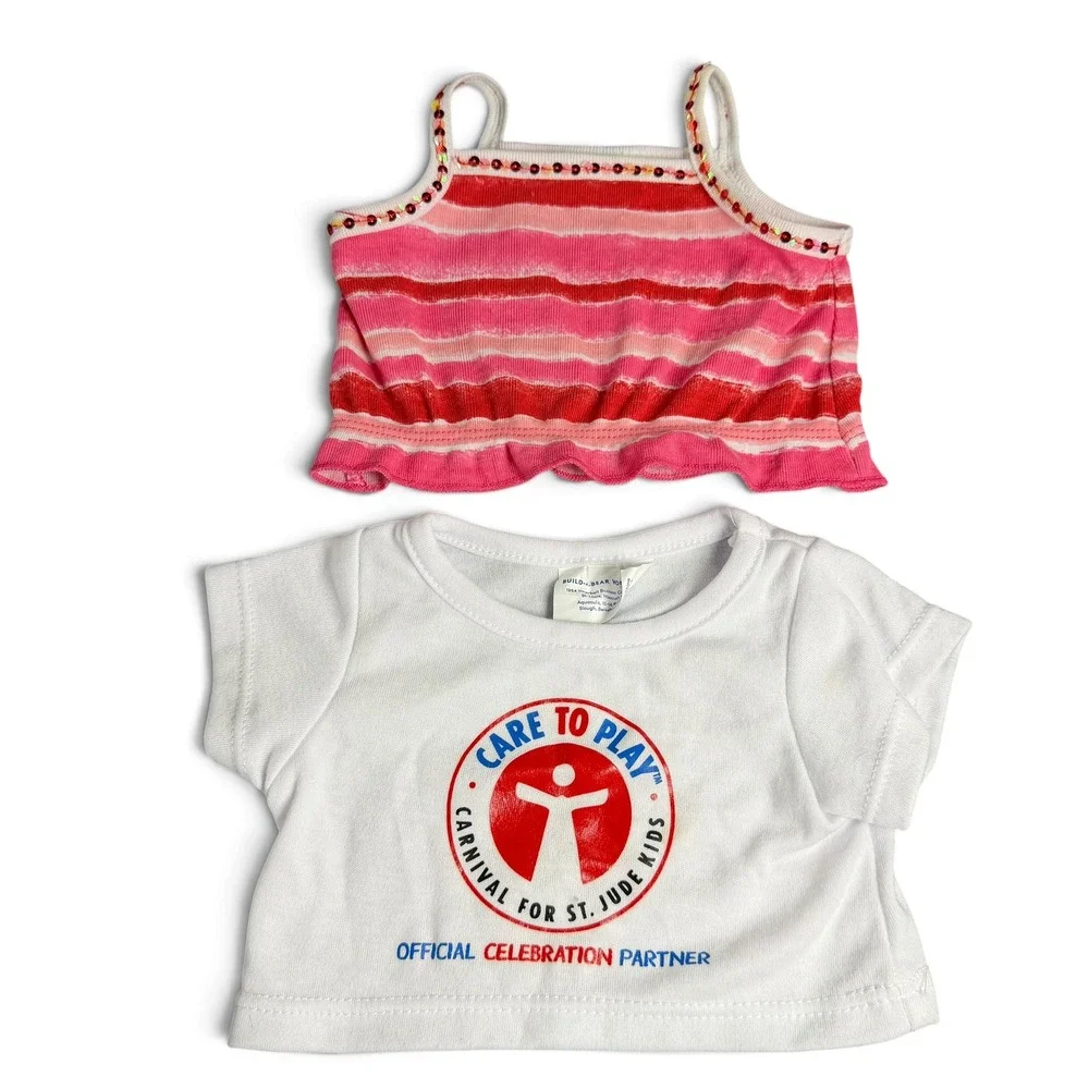 Build-A-Bear St Jude Care To Play Shirt and Pink Striped Sequin Tank Top Set